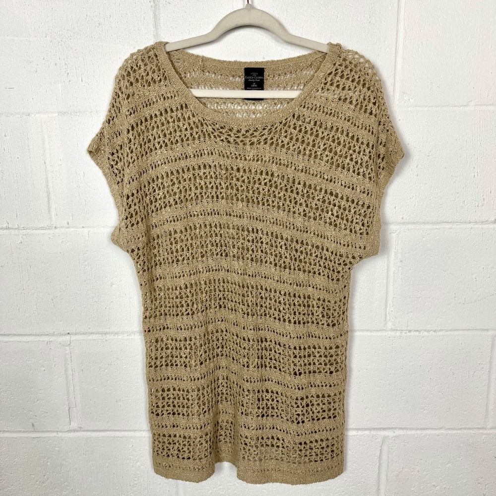Vintage Y2K Bohemian Sweater‎ Tan Open Knit Fitted Long Boho Festival Indie 1X